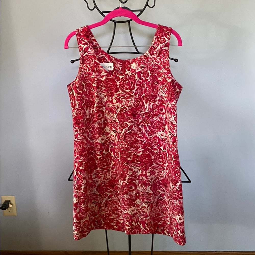 Summer bright pink floral mini shift dress